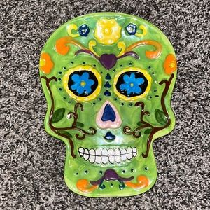 Green Day of the dead inspired ceramic/clay tray or plate